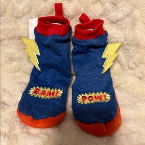 Vintage Blue and Red Toddler Booties with Lightning Design. Medium